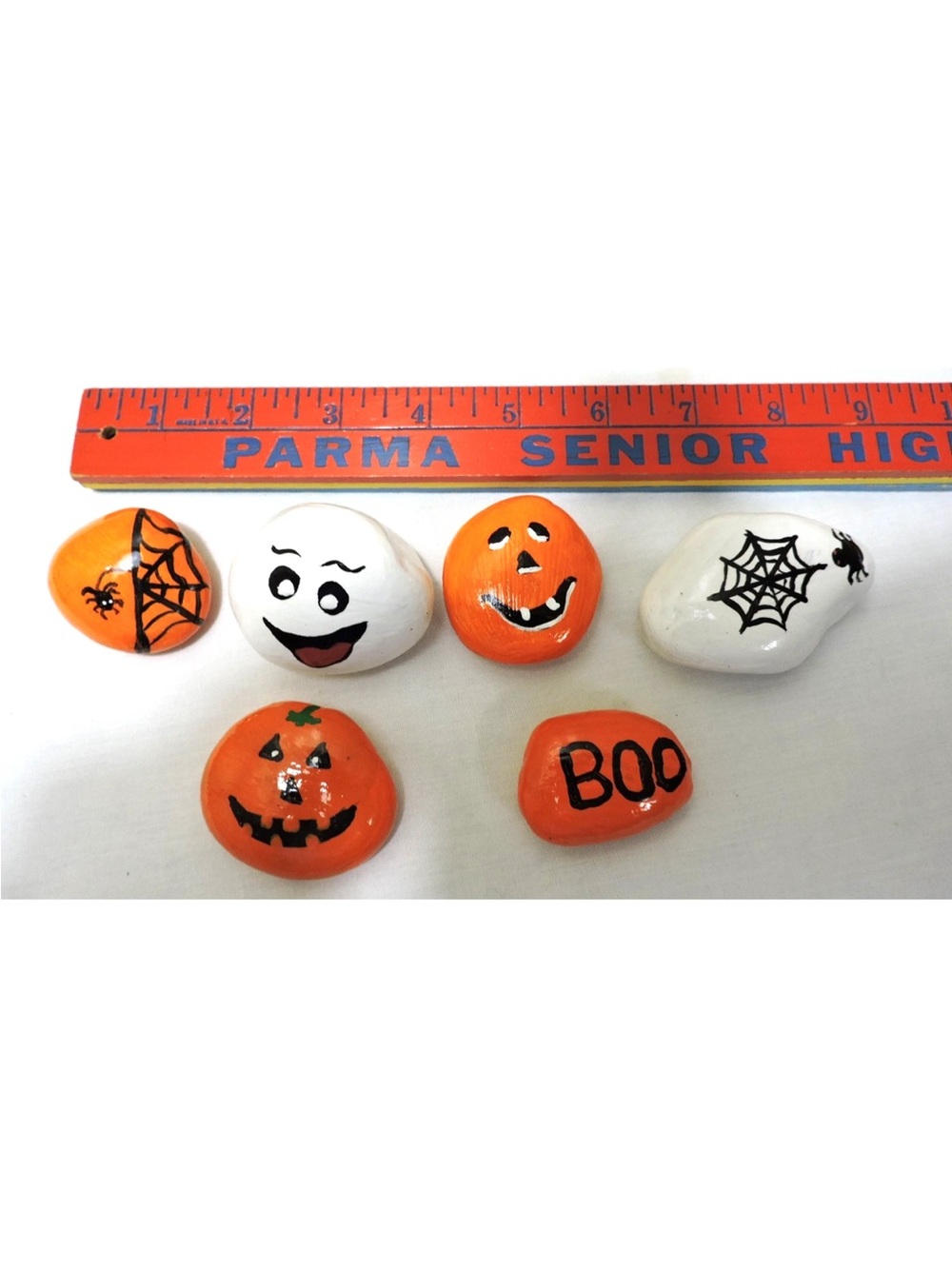 Halloween Painted Rock Set - Orange & White Spooky Designs